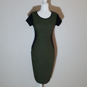 TMG NEW YORK Olive & Black Fitted Dress NWOT Sz M